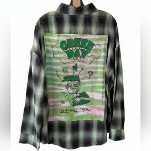 GREEN DAY BASKET CASE Flannel Plaid Shirt Upcycled Hand Crafted